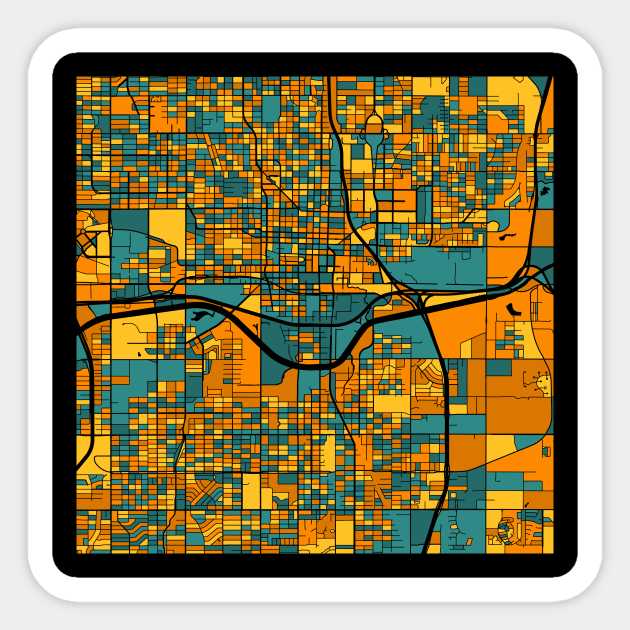 Oklahoma City Map Pattern in Orange & Teal Sticker by PatternMaps